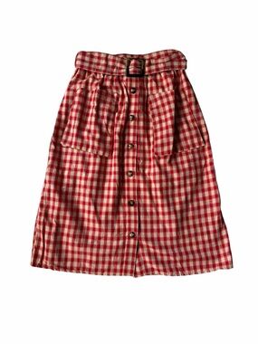 NWOT Moon River Red Gingham Button-Front Midi Skirt Size Small